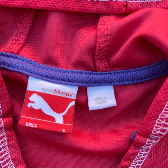 Puma Girls Red/Coral Small Dry Fit Logo Hoodie Short Sleeve - Picture 4 of 15